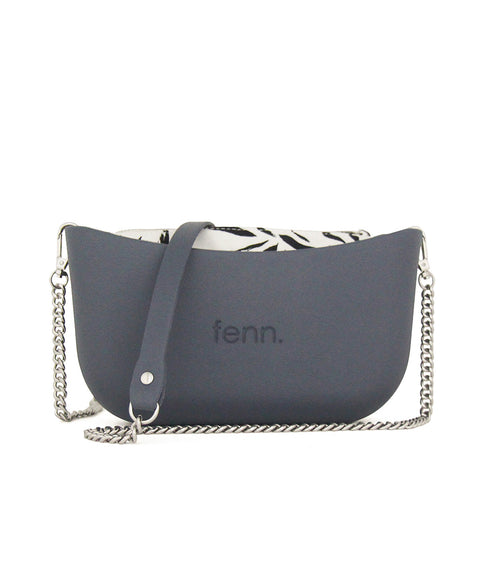 Classic DENIM BLUE with black & white canvas inner and denim blue & silver chain strap