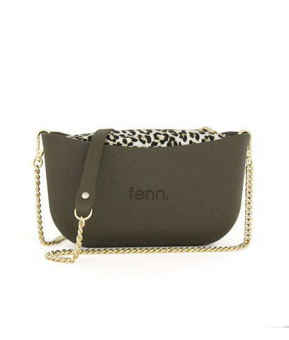 Classic BLACK with black & white patterned canvas inner and black & silver chain strap
