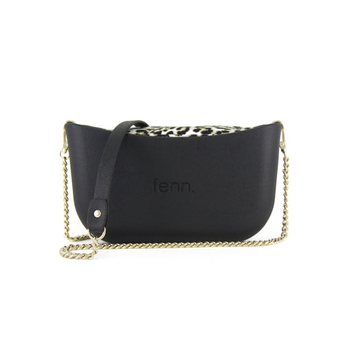 Classic BLACK with leopard print inner and gold chain strap