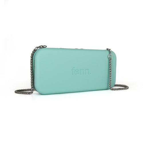 TURQUOISE purse with silver chain strap