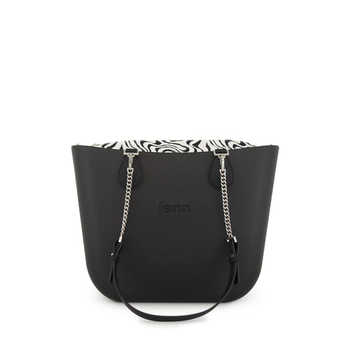 Original BLACK with patterned canvas inner and black and silver chain handles