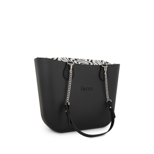 Original BLACK with patterned canvas inner and black and silver chain handles