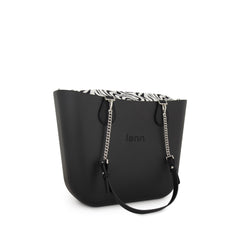 Original BLACK with patterned canvas inner and black and silver chain handles
