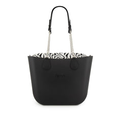 Original BLACK with patterned canvas inner and black and silver chain handles