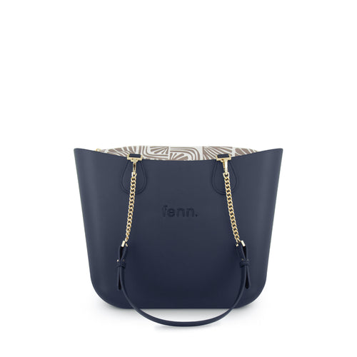 Original NAVY with patterned print inner and silver chain handles