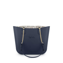 Original NAVY with patterned print inner and silver chain handles