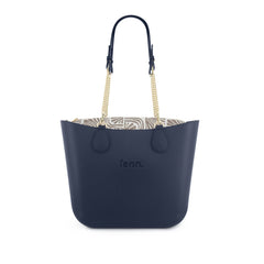 Original NAVY with patterned print inner and silver chain handles
