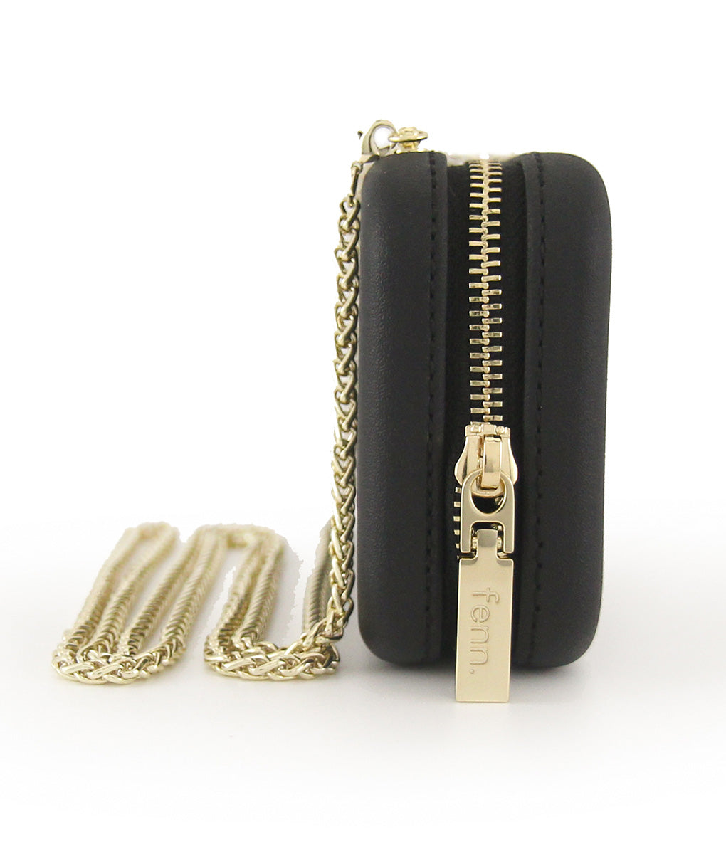 BLACK purse with gold chain strap