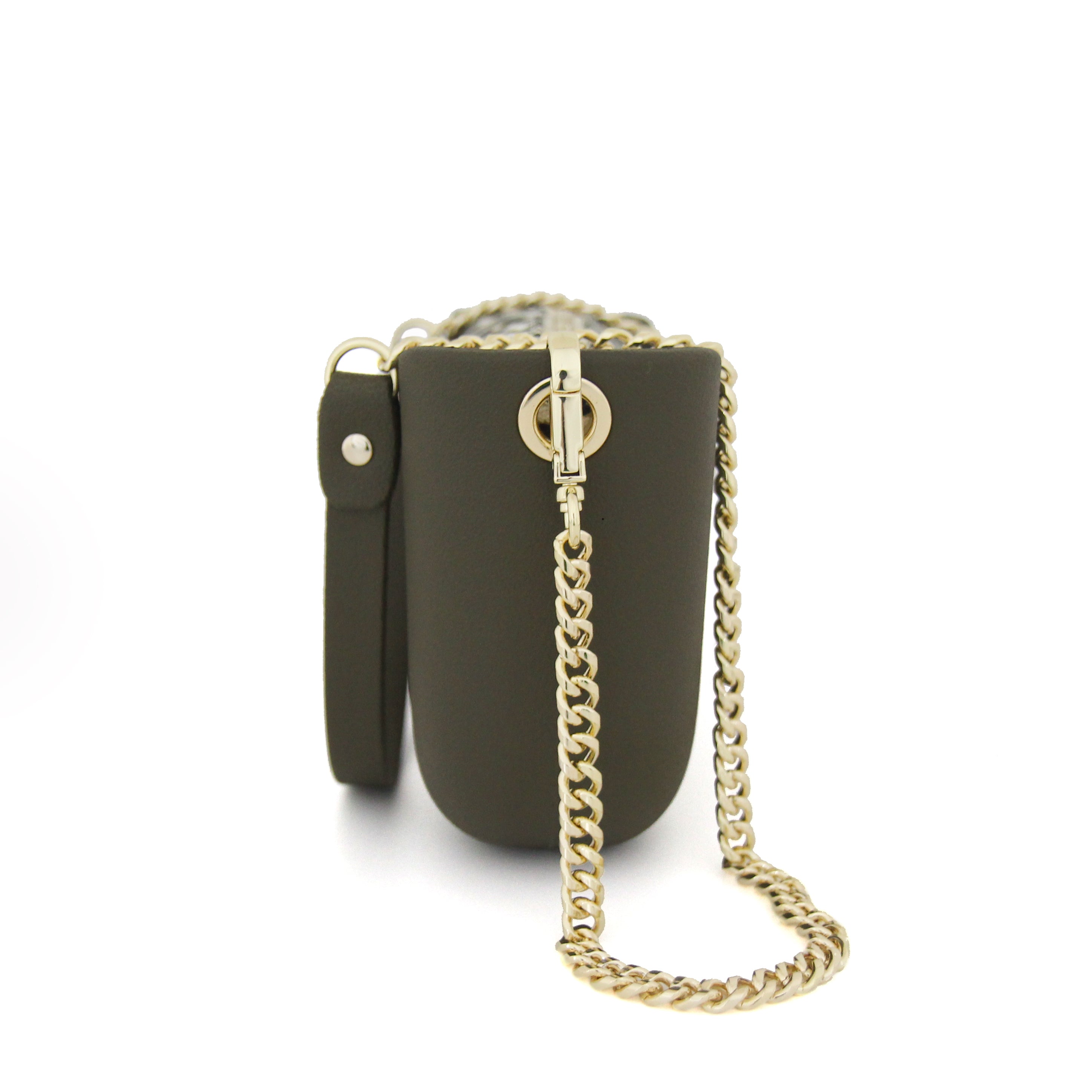 Classic KHAKI with leopard print canvas inner and khaki & gold chain strap