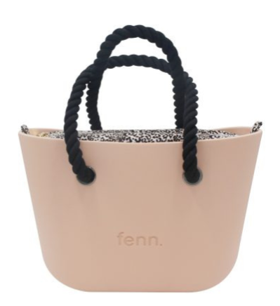 Petite PEACH with leopard print canvas inner and black rope handles