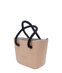 Petite PEACH with leopard print canvas inner and black rope handles