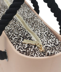 Petite PEACH with leopard print canvas inner and black rope handles