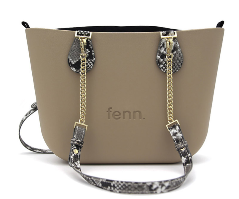 Petite STONE with black canvas inner and snakeskin / gold chain handles