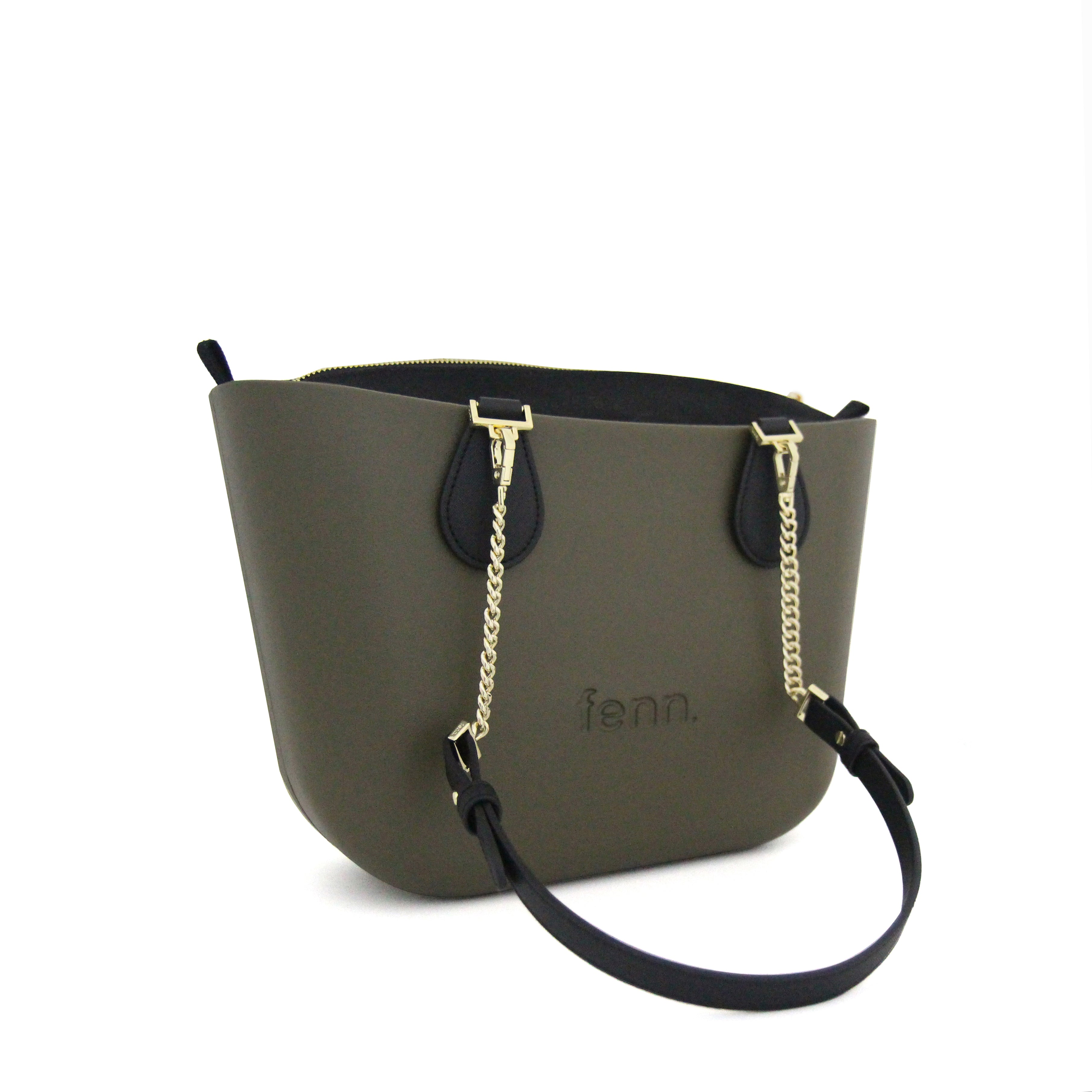 Petite KHAKI with black canvas inner and black / gold chain handle