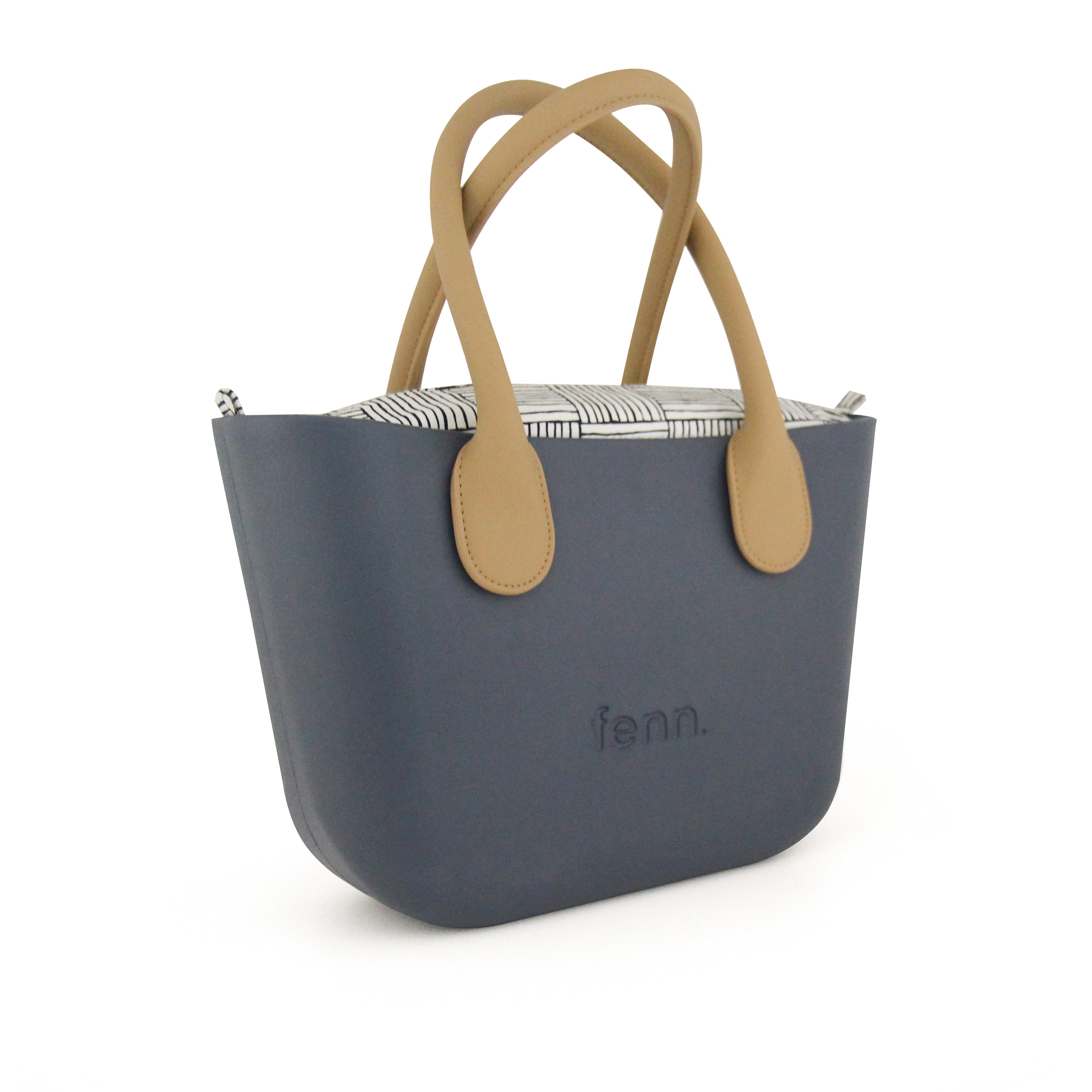 Petite DENIM BLUE with black & white canvas inner and tan handles
