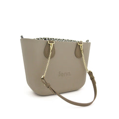 Petite STONE with leopard print canvas inner and tan / gold chain handle