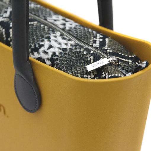 Original MUSTARD YELLOW with snakeskin print canvas inner and black handles