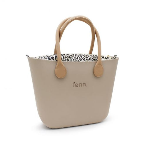 Original STONE with leopard print inner and tan handles