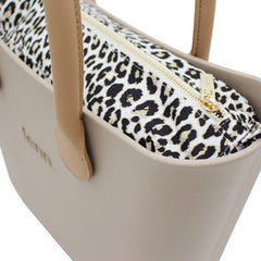 Original STONE with leopard print inner and tan handles